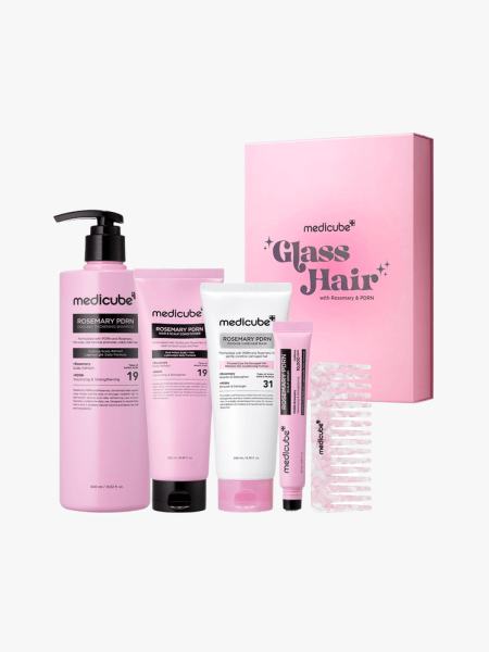 Medicube Rosemary PDRN Glass Hair Set in multiple branded components on a light gray background