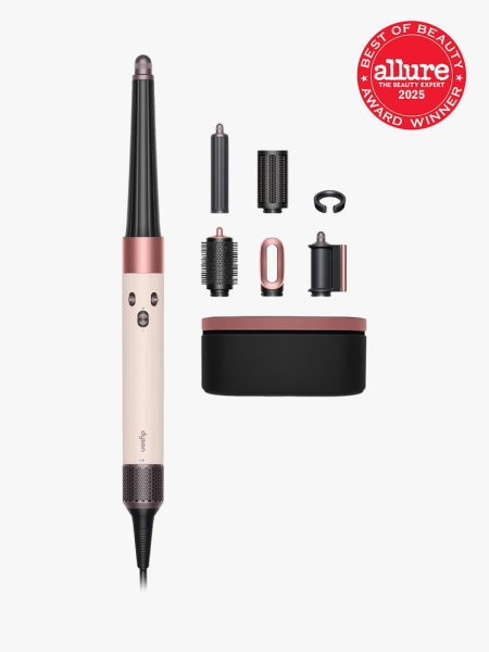 Dyson Airwrap i.d. set in black and pink color way on light gray background with red Allure Best of Beauty seal in the top right corner