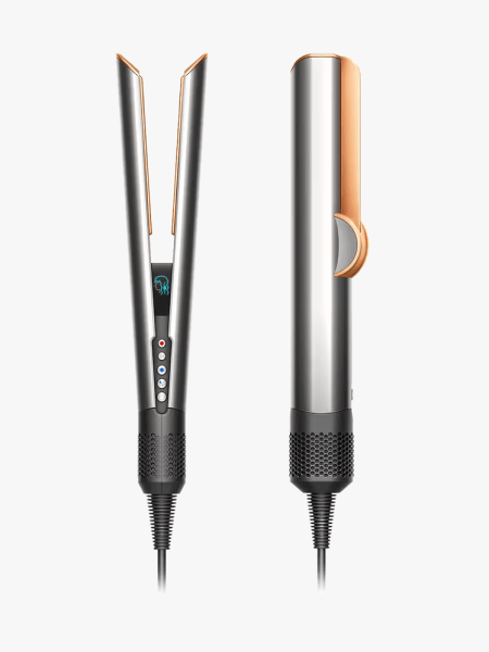 Dyson Airstrait Straightener in branded component on a light gray background